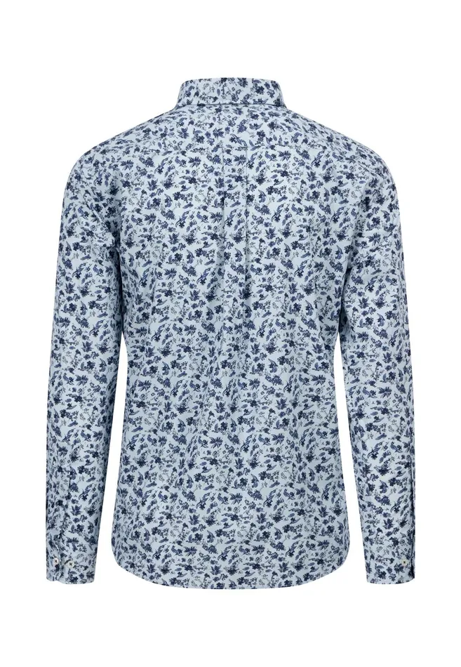 Shirts Men FYNCHHATTON Cotton Shirt With Floral Print Dark Emeraldsummer Breezevibrant Blue
