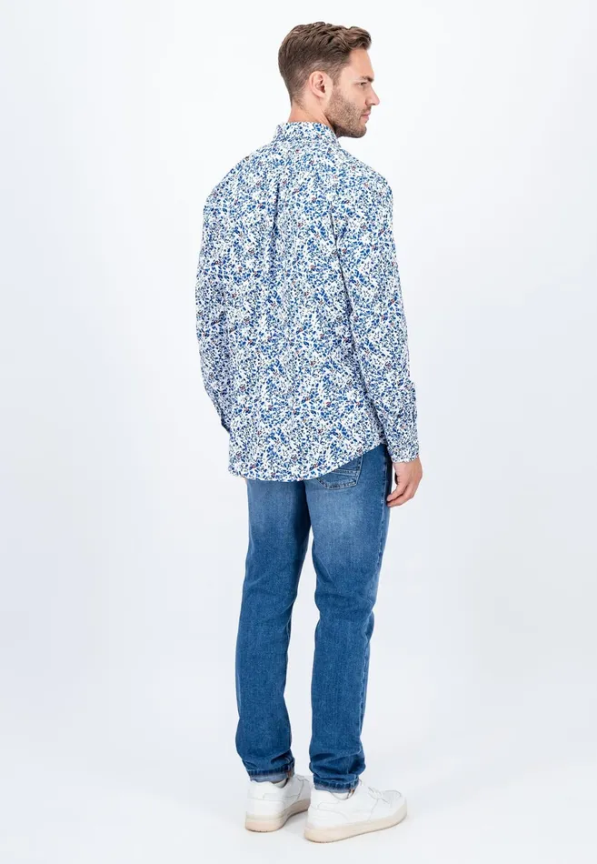 Shirts Men FYNCHHATTON Cotton Shirt With Floral Print Dark Emeraldsummer Breezevibrant Blue