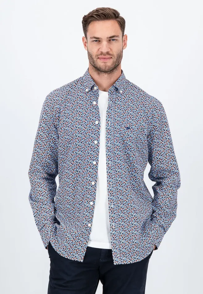 Shirts Men FYNCHHATTON Cotton Shirt With Flower Print Navydark Emeraldsoft Blue Shirts Men FYNCHHATTON Cotton Shirt With Flower Print Navydark Emeraldsoft Blue
