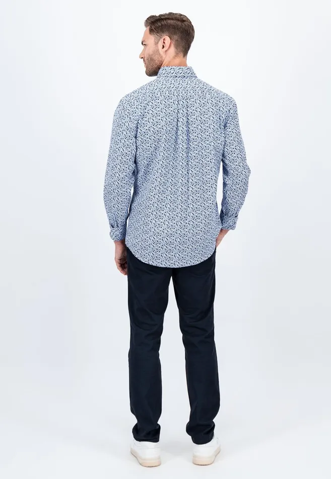 Shirts Men FYNCHHATTON Cotton Shirt With Flower Print Navydark Emeraldsoft Blue