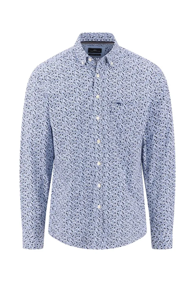 Shirts Men FYNCHHATTON Cotton Shirt With Flower Print Navydark Emeraldsoft Blue