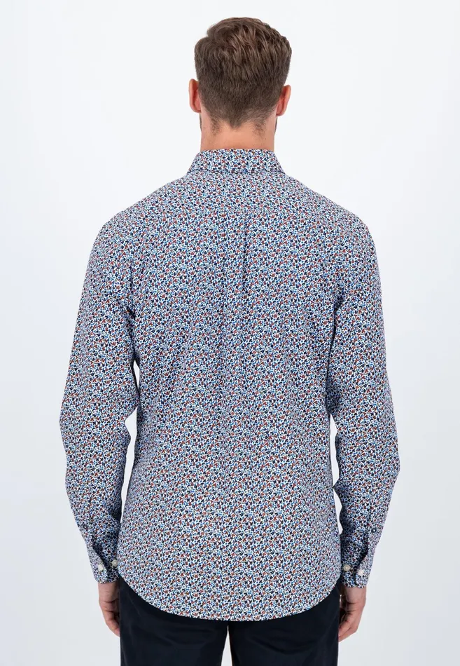 Shirts Men FYNCHHATTON Cotton Shirt With Flower Print Navydark Emeraldsoft Blue