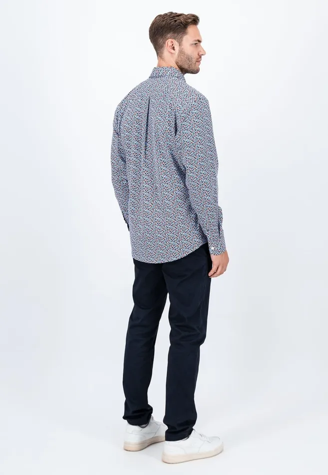 Shirts Men FYNCHHATTON Cotton Shirt With Flower Print Navydark Emeraldsoft Blue