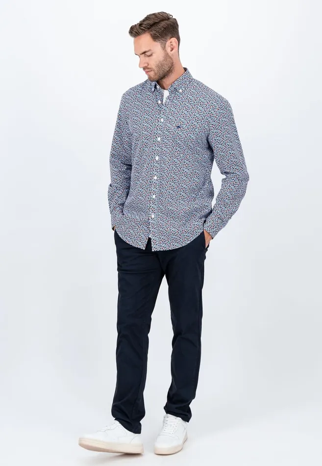 Shirts Men FYNCHHATTON Cotton Shirt With Flower Print Navydark Emeraldsoft Blue
