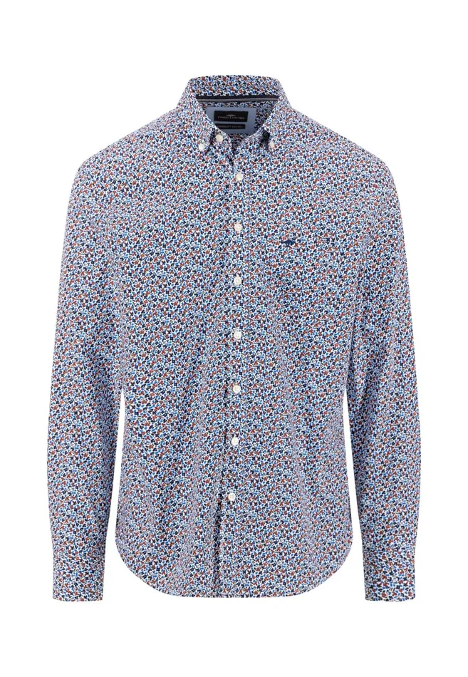 Shirts Men FYNCHHATTON Cotton Shirt With Flower Print Navydark Emeraldsoft Blue