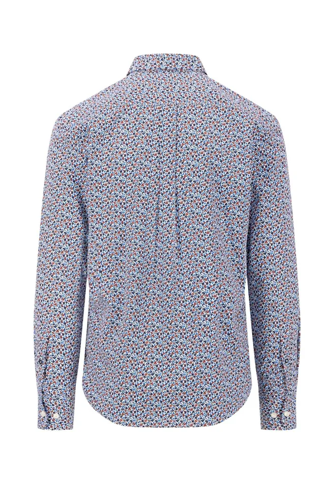 Shirts Men FYNCHHATTON Cotton Shirt With Flower Print Navydark Emeraldsoft Blue
