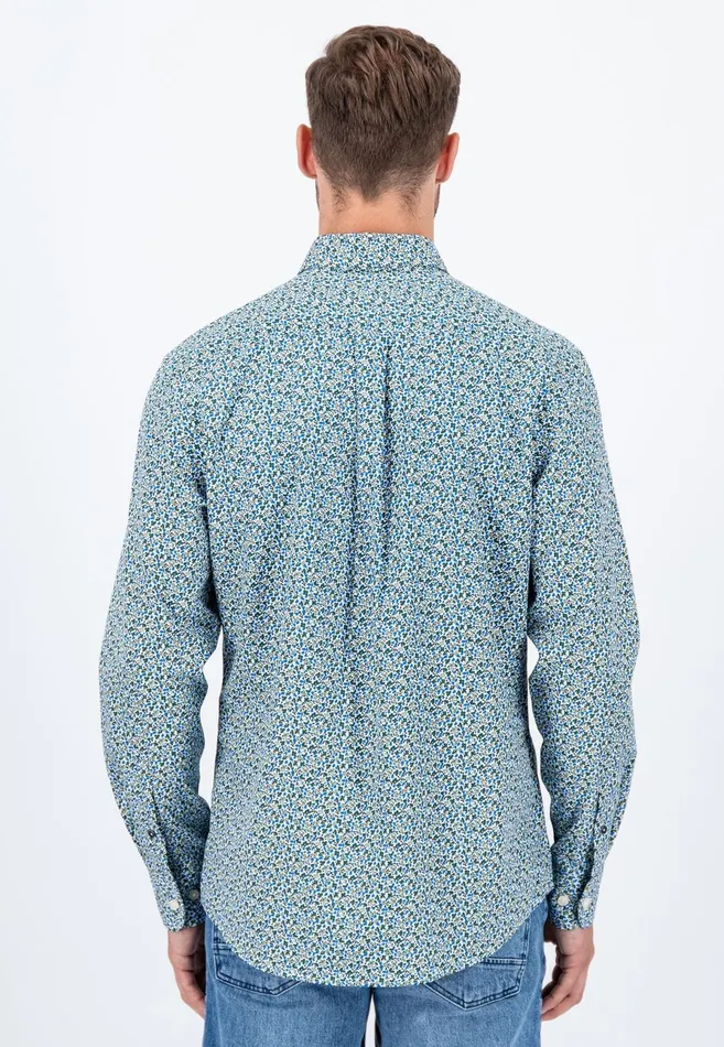 Shirts Men FYNCHHATTON Cotton Shirt With Flower Print Navydark Emeraldsoft Blue