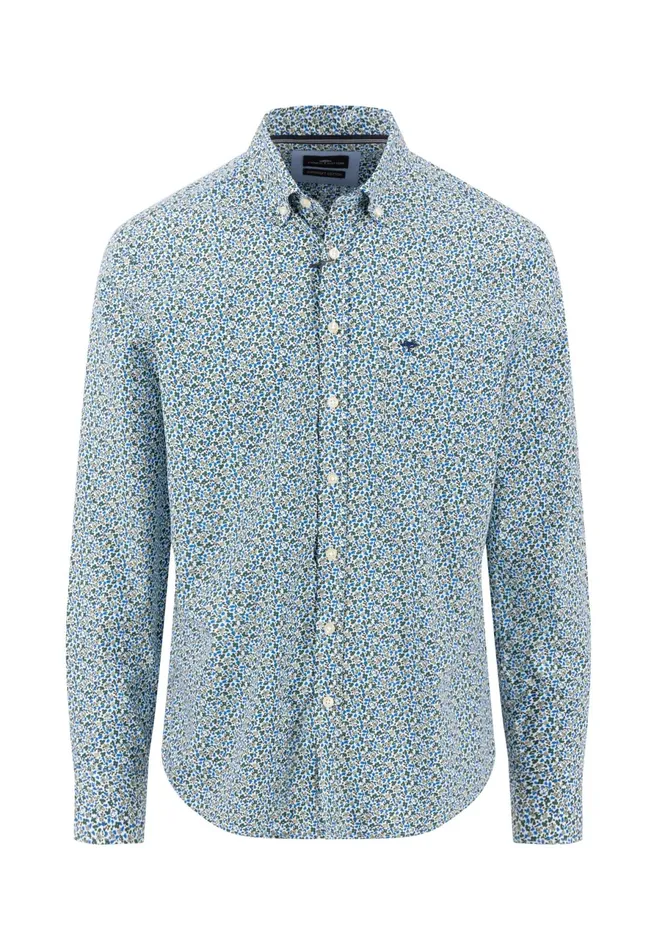 Shirts Men FYNCHHATTON Cotton Shirt With Flower Print Navydark Emeraldsoft Blue