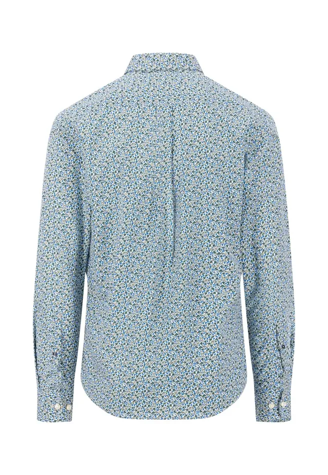 Shirts Men FYNCHHATTON Cotton Shirt With Flower Print Navydark Emeraldsoft Blue