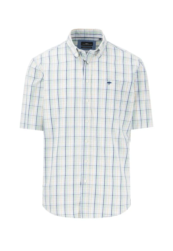 Shirts Men FYNCHHATTON Finely Checked Halfbaked Shirt Vivid Yellowpoppy Redpeeturf Green