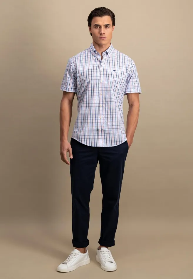 Shirts Men FYNCHHATTON Finely Checked Halfbaked Shirt Vivid Yellowpoppy Redpeeturf Green
