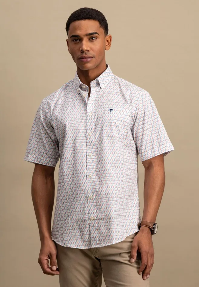 Shirts Men FYNCHHATTON Halbbar Shirt With Allover Point Print ATTENTIONLAMM Or Short Sleeve Shirt Poppy Redpeeturf Green