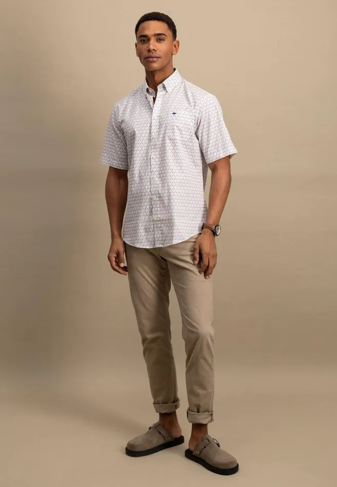 Shirts Men FYNCHHATTON Halbbar Shirt With Allover Point Print ATTENTIONLAMM Or Short Sleeve Shirt Poppy Redpeeturf Green
