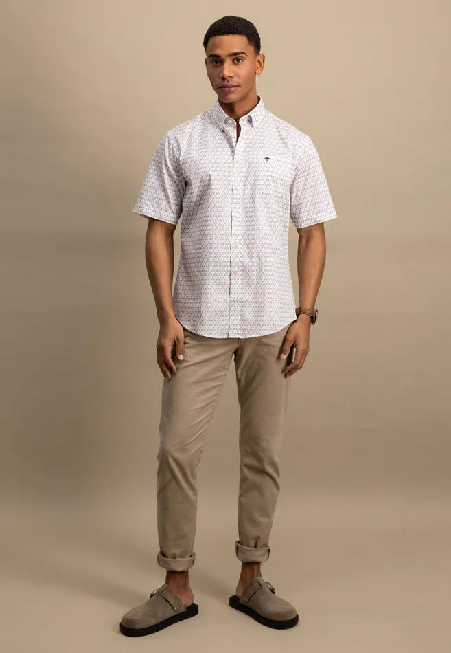 Shirts Men FYNCHHATTON Halbbar Shirt With Allover Point Print ATTENTIONLAMM Or Short Sleeve Shirt Poppy Redpeeturf Green