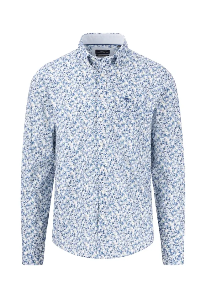 Shirts Men FYNCHHATTON Shirt With Buttondown Collar And Floral Print Strong Blueturf Greennavy