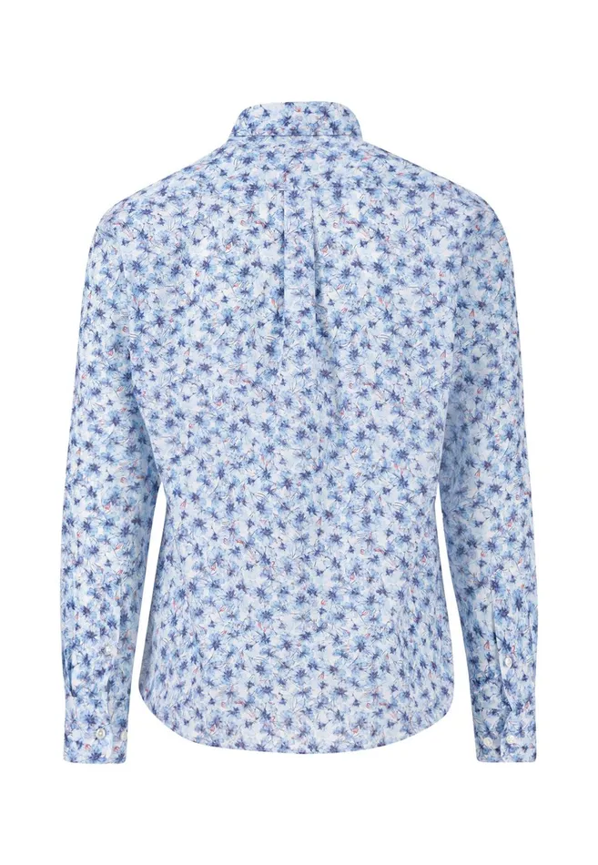 Shirts Men FYNCHHATTON Shirt With Buttondown Collar And Floral Print Strong Blueturf Greennavy