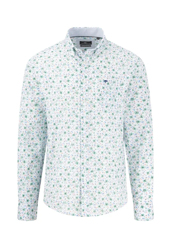 Shirts Men FYNCHHATTON Shirt With Buttondown Collar And Floral Print Strong Blueturf Greennavy