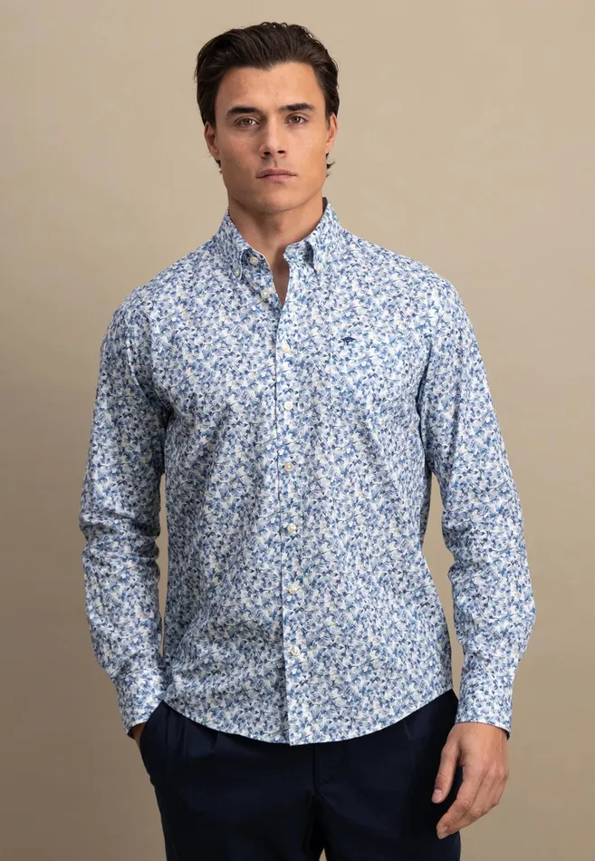 Shirts Men FYNCHHATTON Shirt With Buttondown Collar And Floral Print Strong Blueturf Greennavy