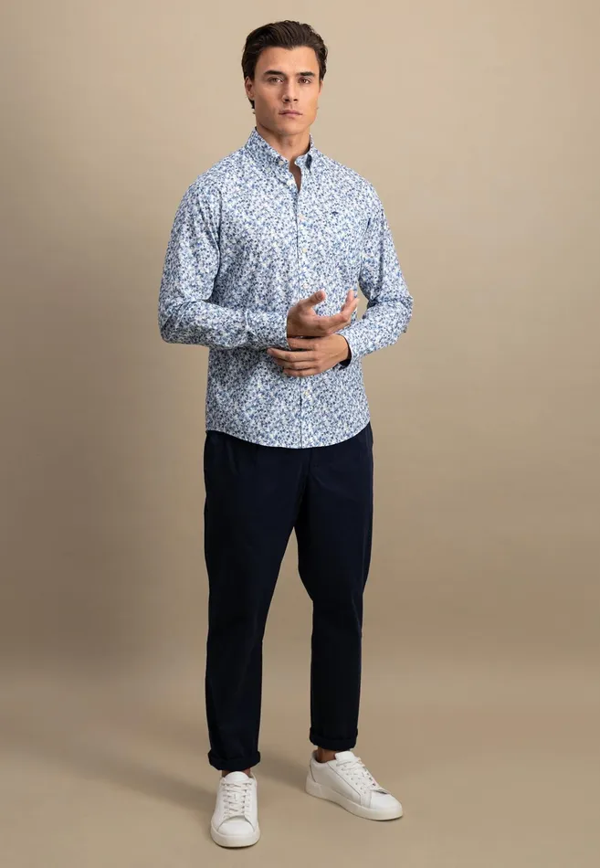 Shirts Men FYNCHHATTON Shirt With Buttondown Collar And Floral Print Strong Blueturf Greennavy