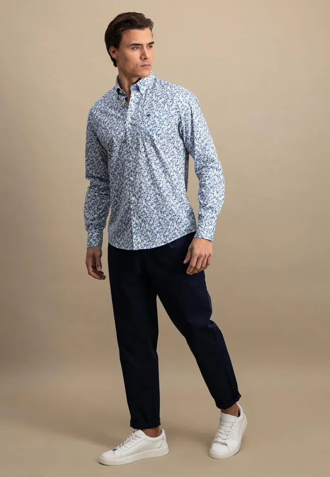 Shirts Men FYNCHHATTON Shirt With Buttondown Collar And Floral Print Strong Blueturf Greennavy