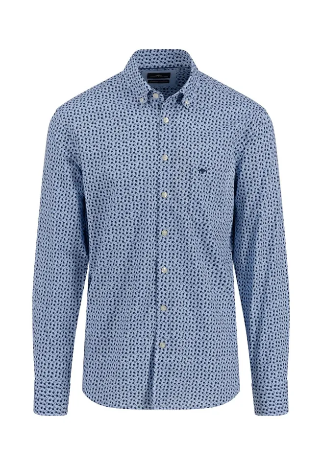 Shirts Men FYNCHHATTON Shirt With Buttondown Collar And Point Print Navysummer Breezewhite