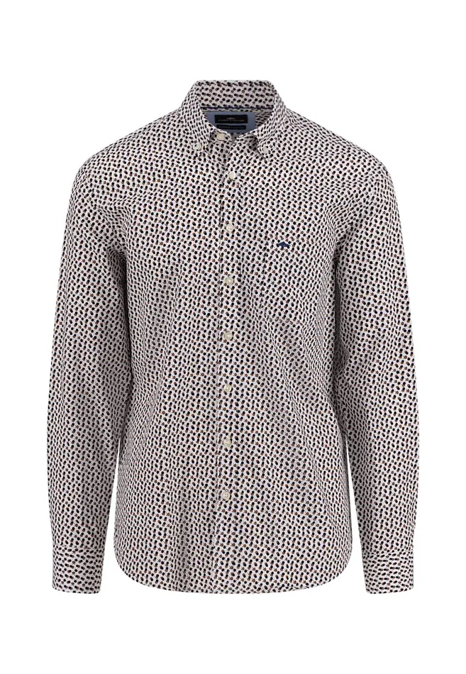 Shirts Men FYNCHHATTON Shirt With Buttondown Collar And Point Print Navysummer Breezewhite