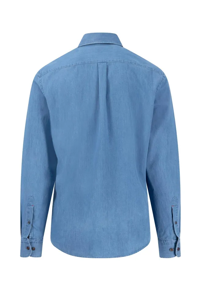 Shirts Men FYNCHHATTON Shirt With Buttondown Collar In Jeans Look Crystal Bluenavy