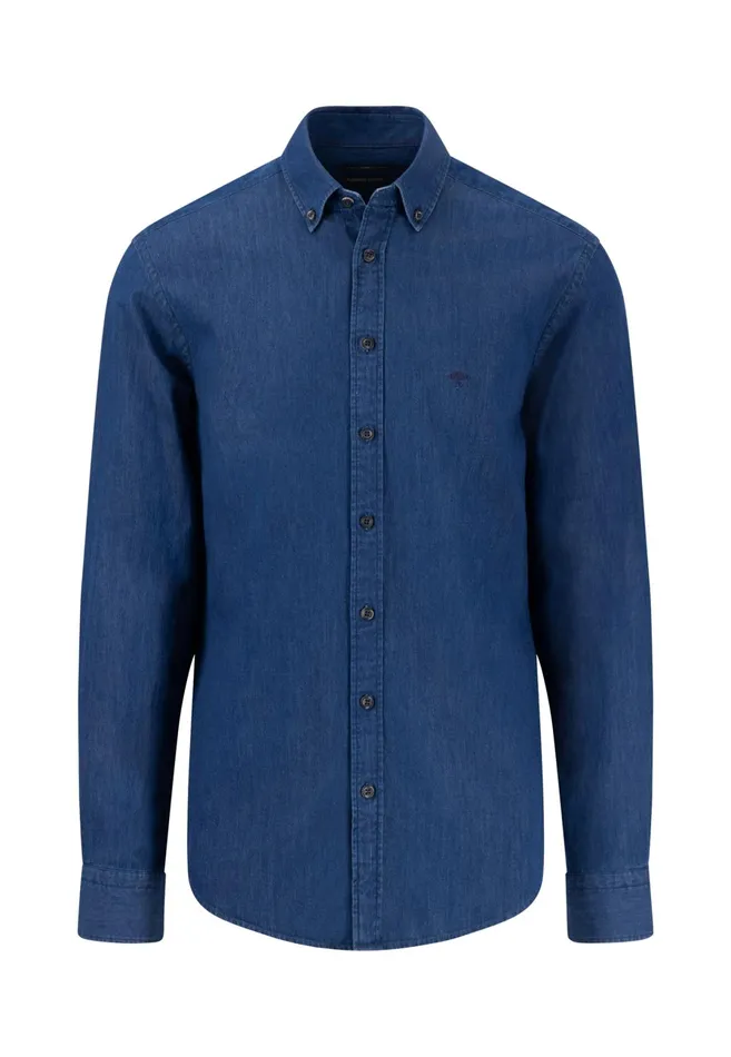 Shirts Men FYNCHHATTON Shirt With Buttondown Collar In Jeans Look Crystal Bluenavy