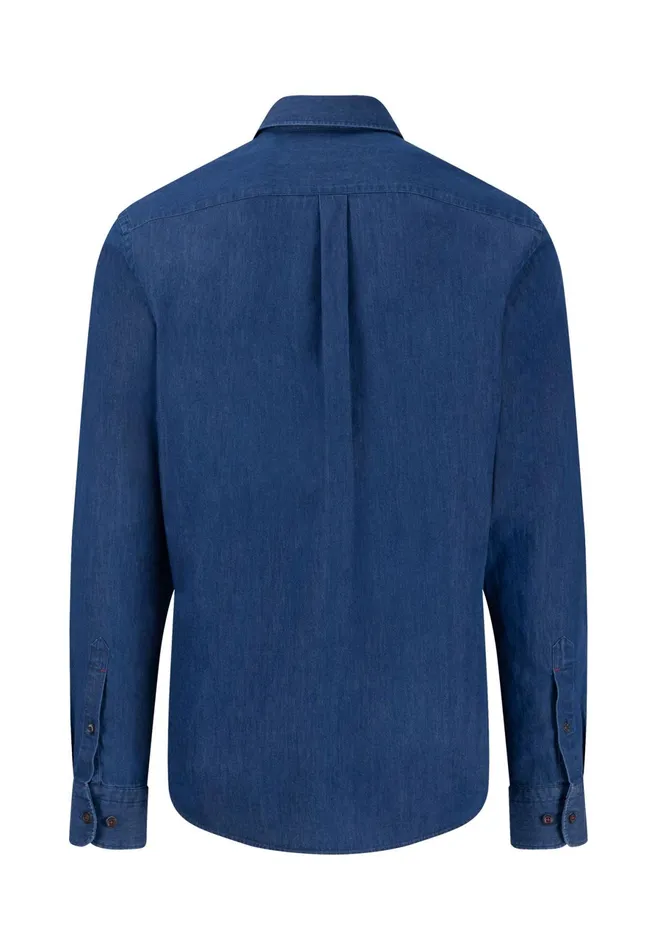 Shirts Men FYNCHHATTON Shirt With Buttondown Collar In Jeans Look Crystal Bluenavy