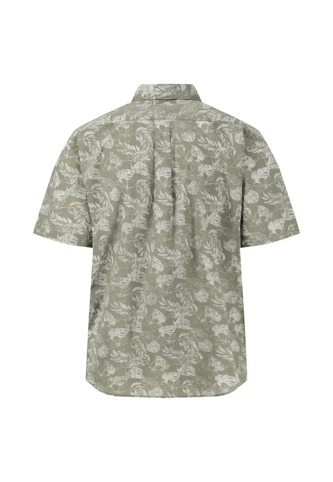 Shirts Men FYNCHHATTON Summer Halbar Shirt With Botanical Print Dusty Olivecrystal Bluenavypapaya