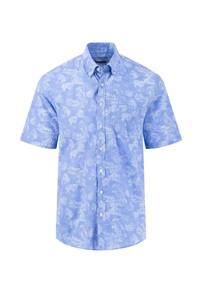 Shirts Men FYNCHHATTON Summer Halbar Shirt With Botanical Print Dusty Olivecrystal Bluenavypapaya