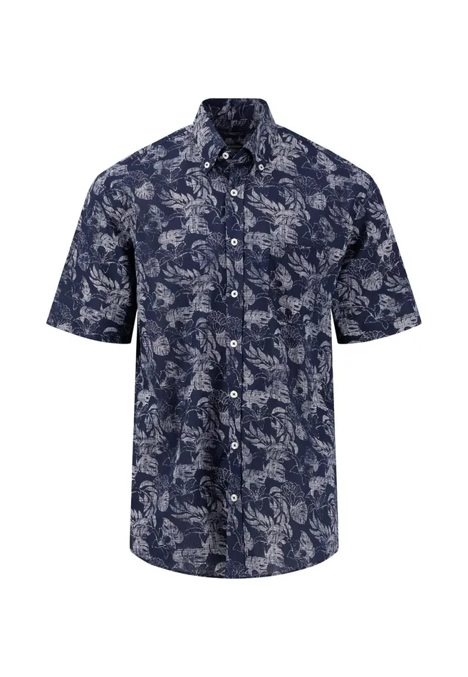 Shirts Men FYNCHHATTON Summer Halbar Shirt With Botanical Print Dusty Olivecrystal Bluenavypapaya