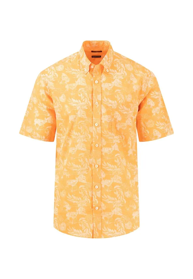 Shirts Men FYNCHHATTON Summer Halbar Shirt With Botanical Print Dusty Olivecrystal Bluenavypapaya