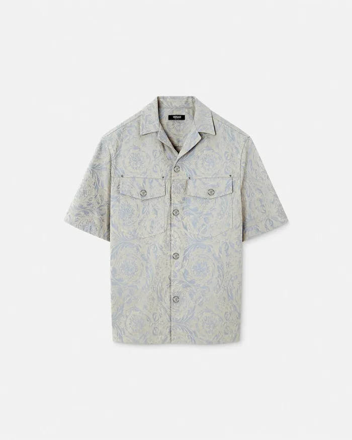 Shirts Men Versace Barocco Jacquard Shirt Gray
