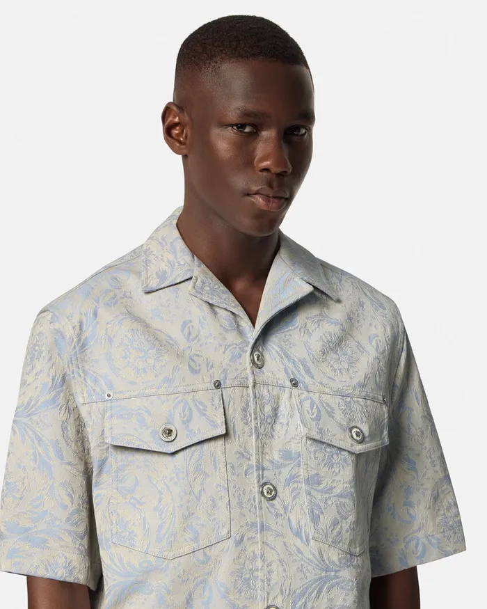 Shirts Men Versace Barocco Jacquard Shirt Gray