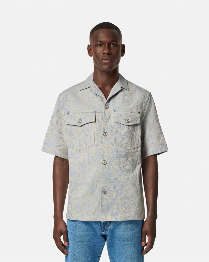 Shirts Men Versace Barocco Jacquard Shirt Gray