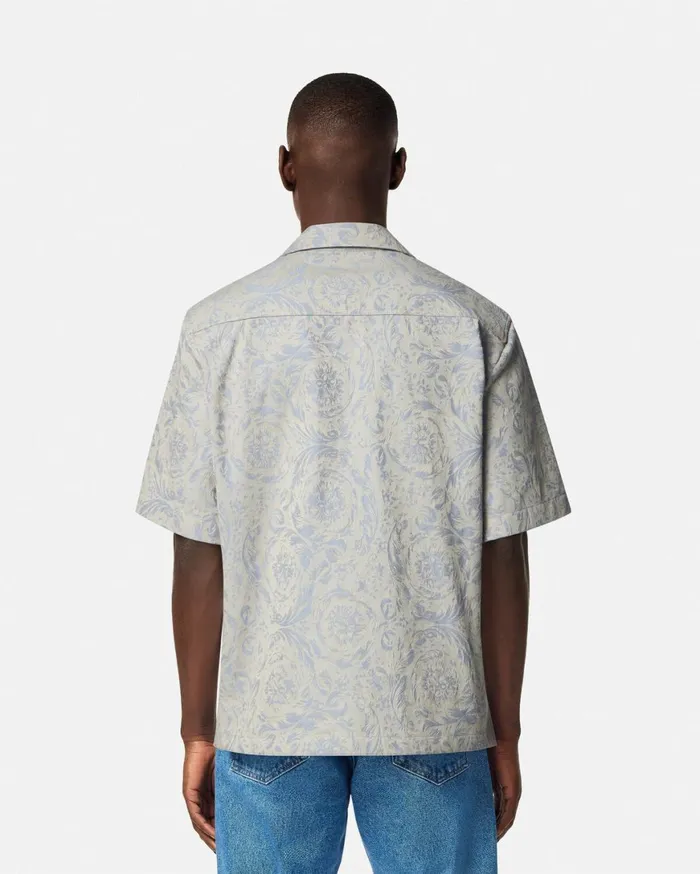 Shirts Men Versace Barocco Jacquard Shirt Gray
