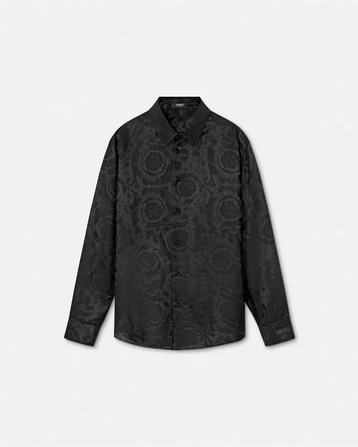 Shirts Men Versace Barocco Jacquard SilkBlend Shirt Black