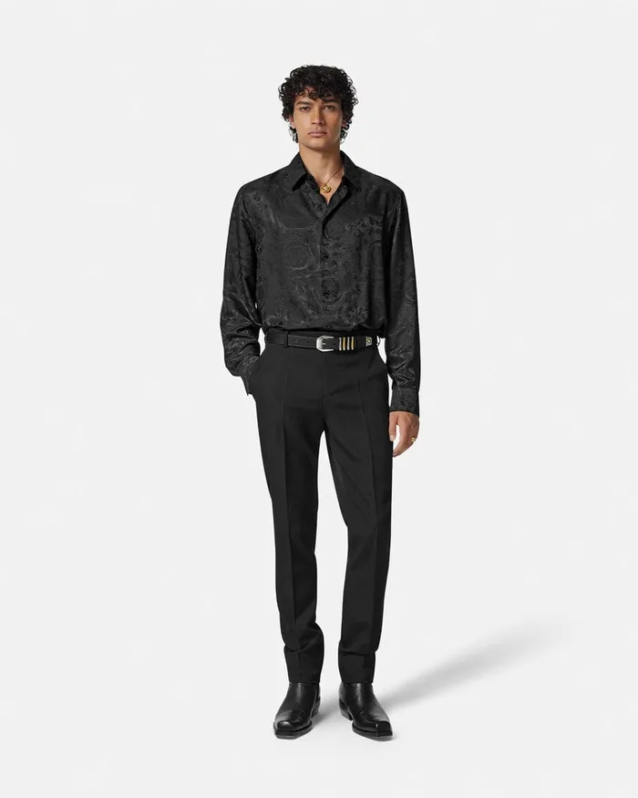 Shirts Men Versace Barocco Jacquard SilkBlend Shirt Black