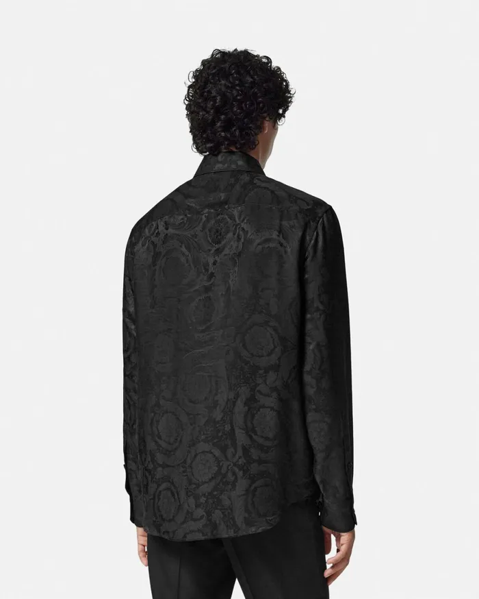 Shirts Men Versace Barocco Jacquard SilkBlend Shirt Black