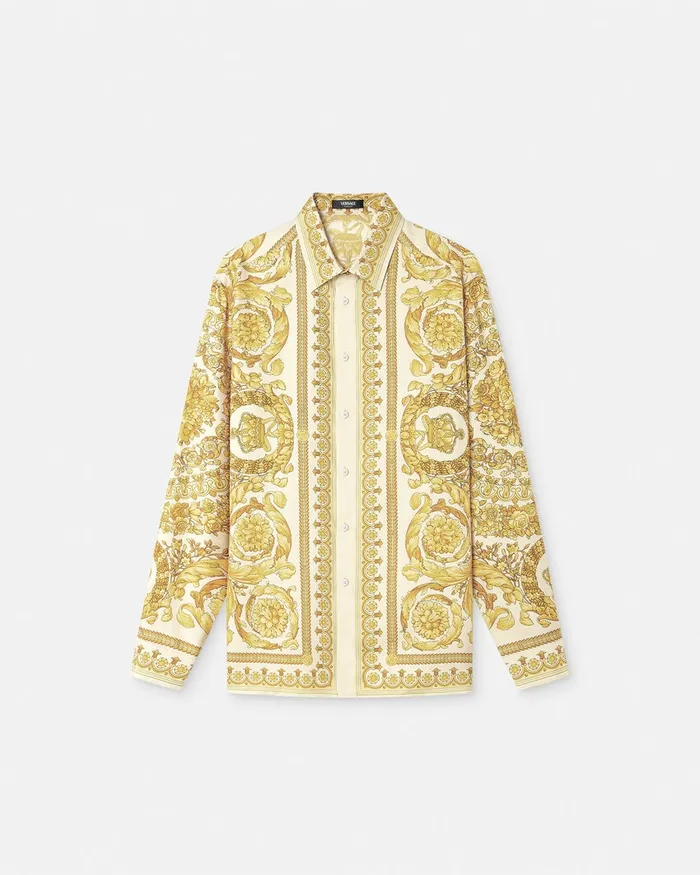 Shirts Men Versace Barocco Silk Shirt Yellowprint