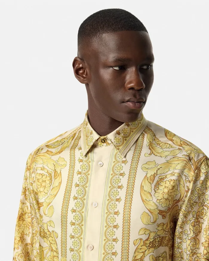Shirts Men Versace Barocco Silk Shirt Yellowprint