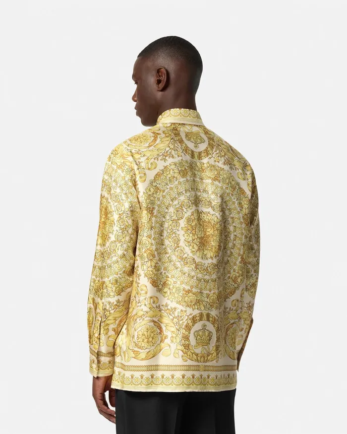 Shirts Men Versace Barocco Silk Shirt Yellowprint