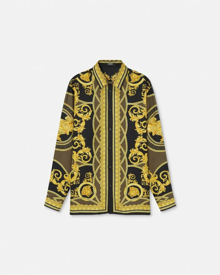 Shirts Men Versace La Coupe Des Dieux Silk Shirt Black