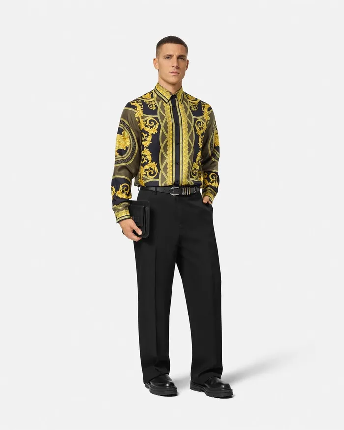 Shirts Men Versace La Coupe Des Dieux Silk Shirt Black