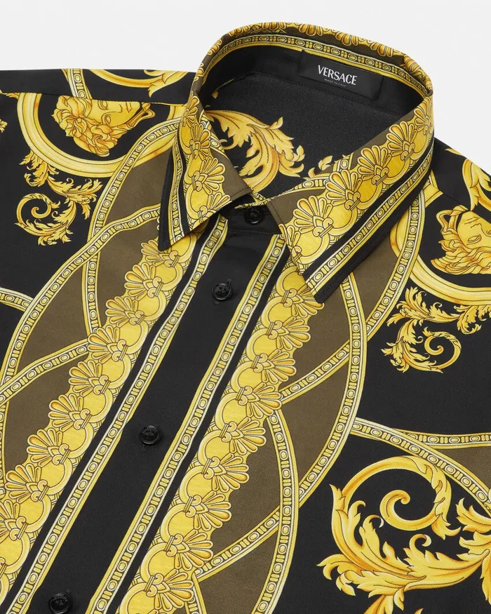 Shirts Men Versace La Coupe Des Dieux Silk Shirt Black