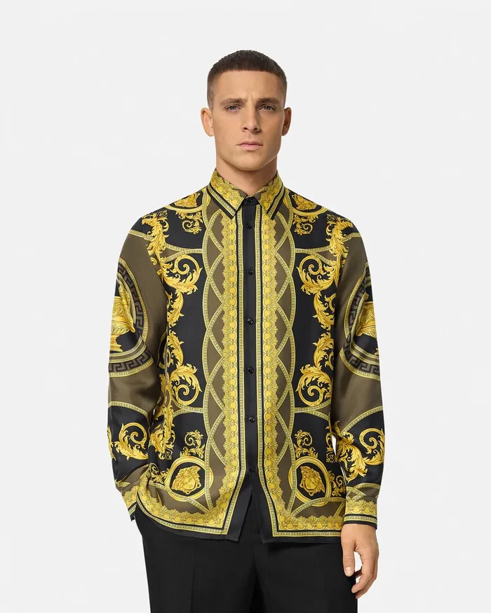 Shirts Men Versace La Coupe Des Dieux Silk Shirt Black