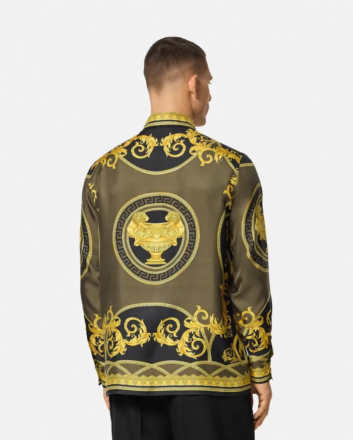 Shirts Men Versace La Coupe Des Dieux Silk Shirt Black