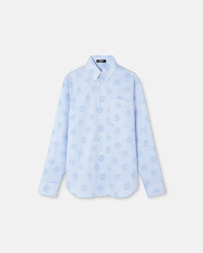 Shirts Men Versace Medusa Striped Shirt Light Blue