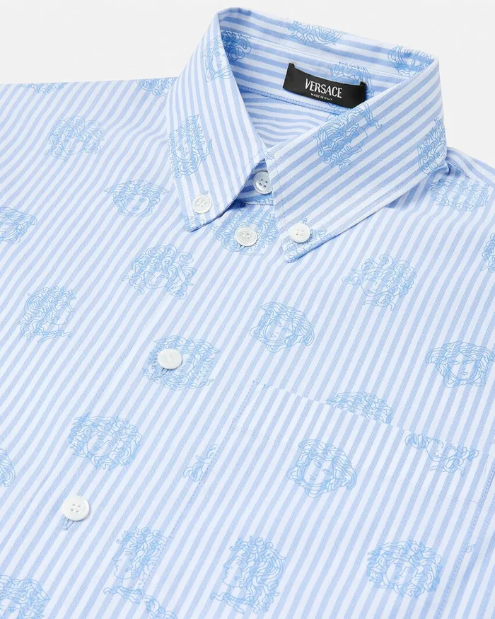 Shirts Men Versace Medusa Striped Shirt Light Blue